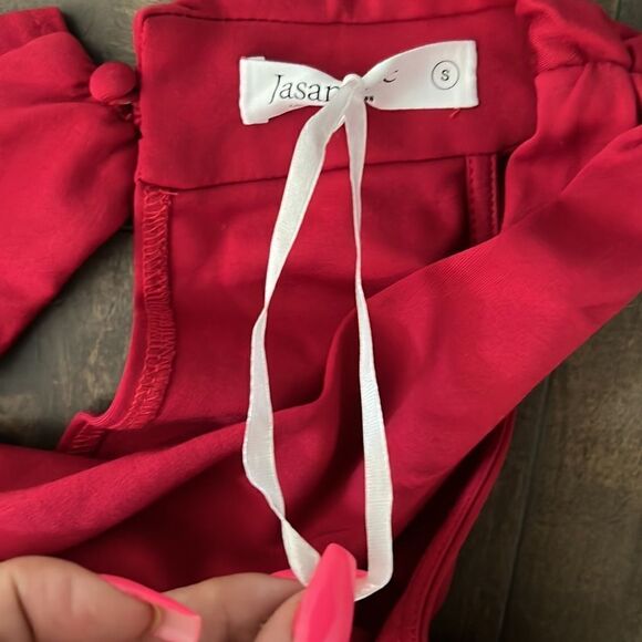 JASAMBAC Elegant Criss Cross Halter Neck Ruffle Hem Belted Bodycon Dress - Picture 13 of 14